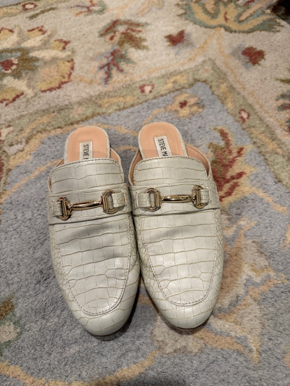 Steve Madden Cream Croc-Embossed Backless Horsebit Mules